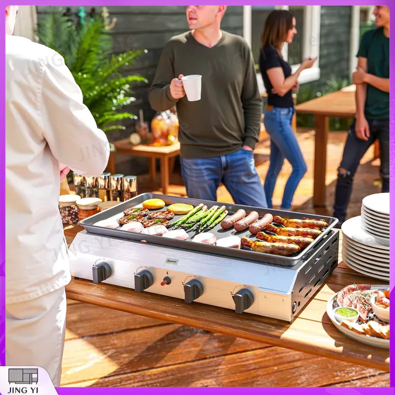 Outdoor Camping Griddle - Churrasqueira a Gás com Grelha Antiaderente,